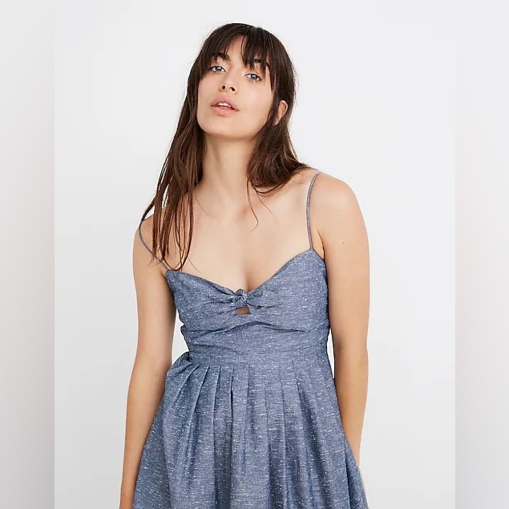 Madewell Blue Chambray Tie Front cutout cami sleeveless front tie dress size 0 - Picture 1 of 11
